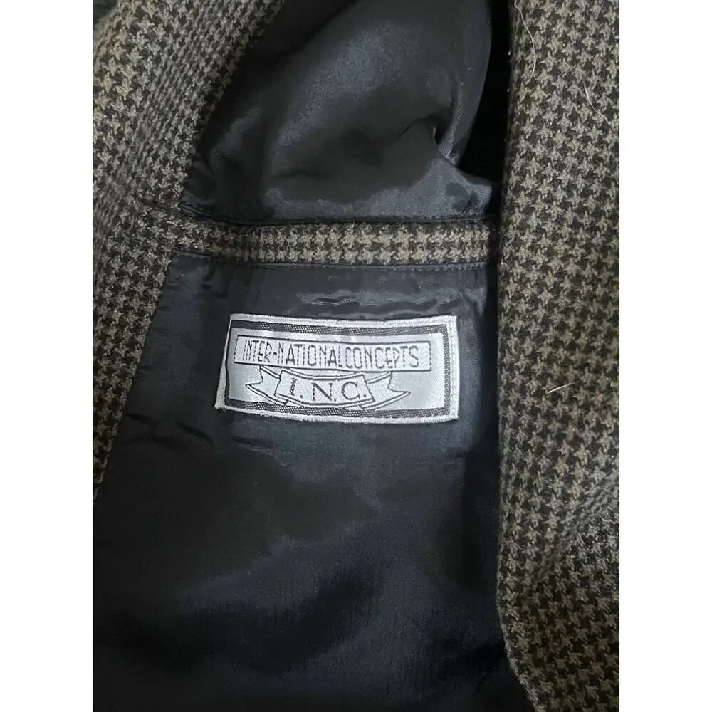 I.N.C. Vintage Houndstooth Olive/ Brown Blazer Sport Coat Retro 90’s 42R Men